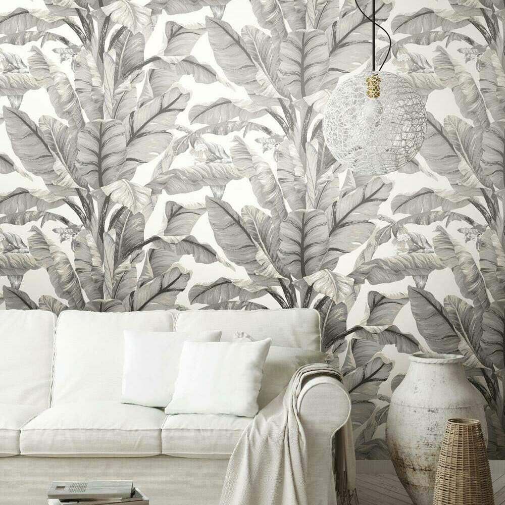 Banana Leaf White & Black Premium Peel and Stick Wallpaper