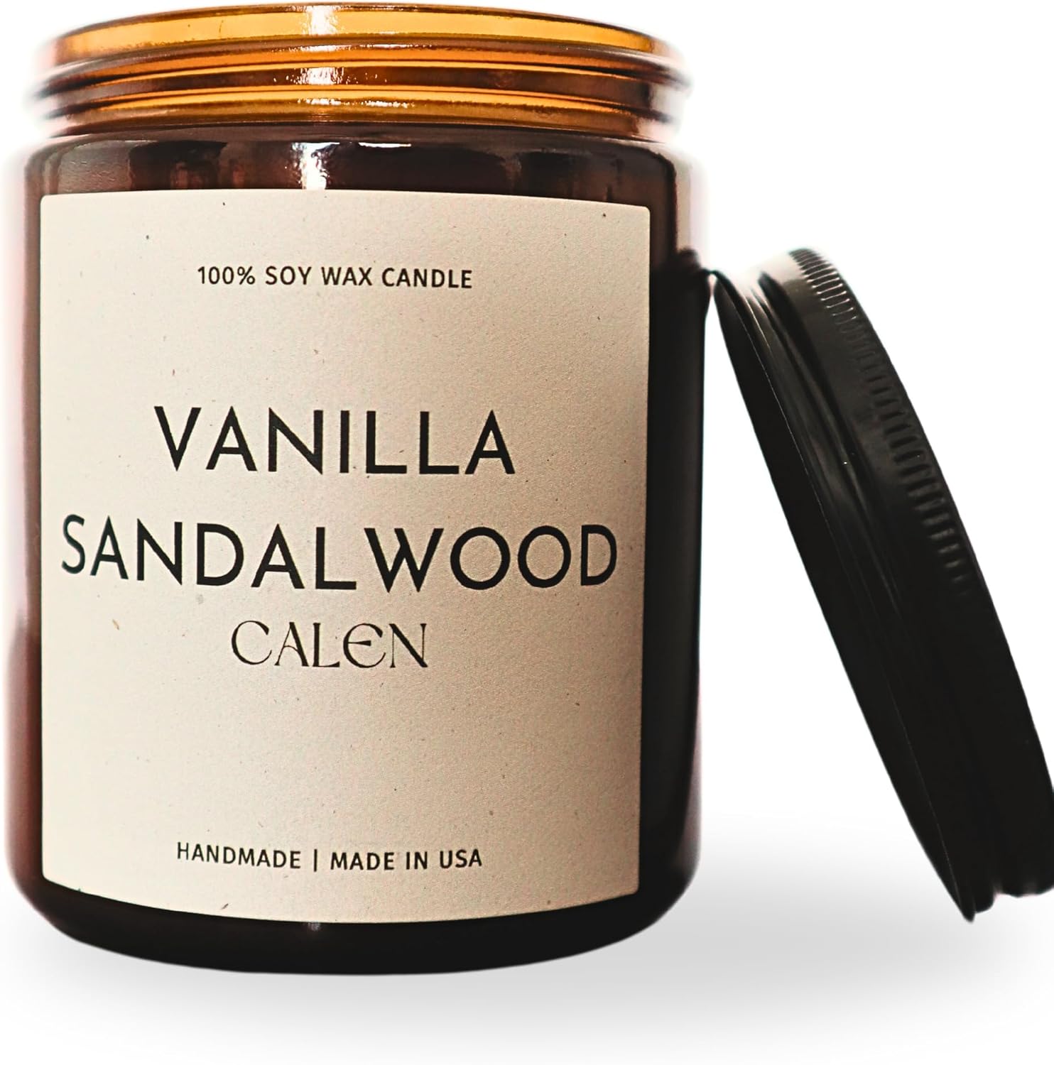 Calen Candle Soy Wax Candle - Vanilla Sandalwood Scented Candle for The Home -100% Natural Soy Wax Candle - Non-Toxic Soy Candle in 8oz Amber Glass Jar - Home Scents, Gift