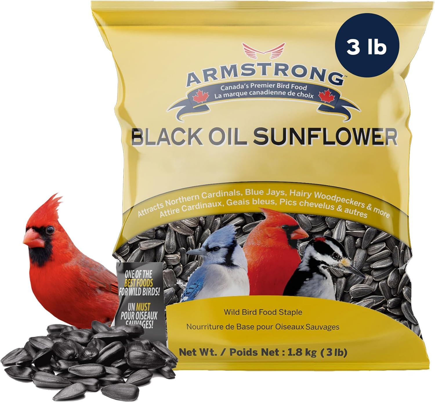 Armstrong Wild Bird Food Black Oil Sunflower Bird Seed, 3 Pounds - for Northern Cardinals, Blue Jays and Hairy Woodpeckers - Ideal for Outside Feeders