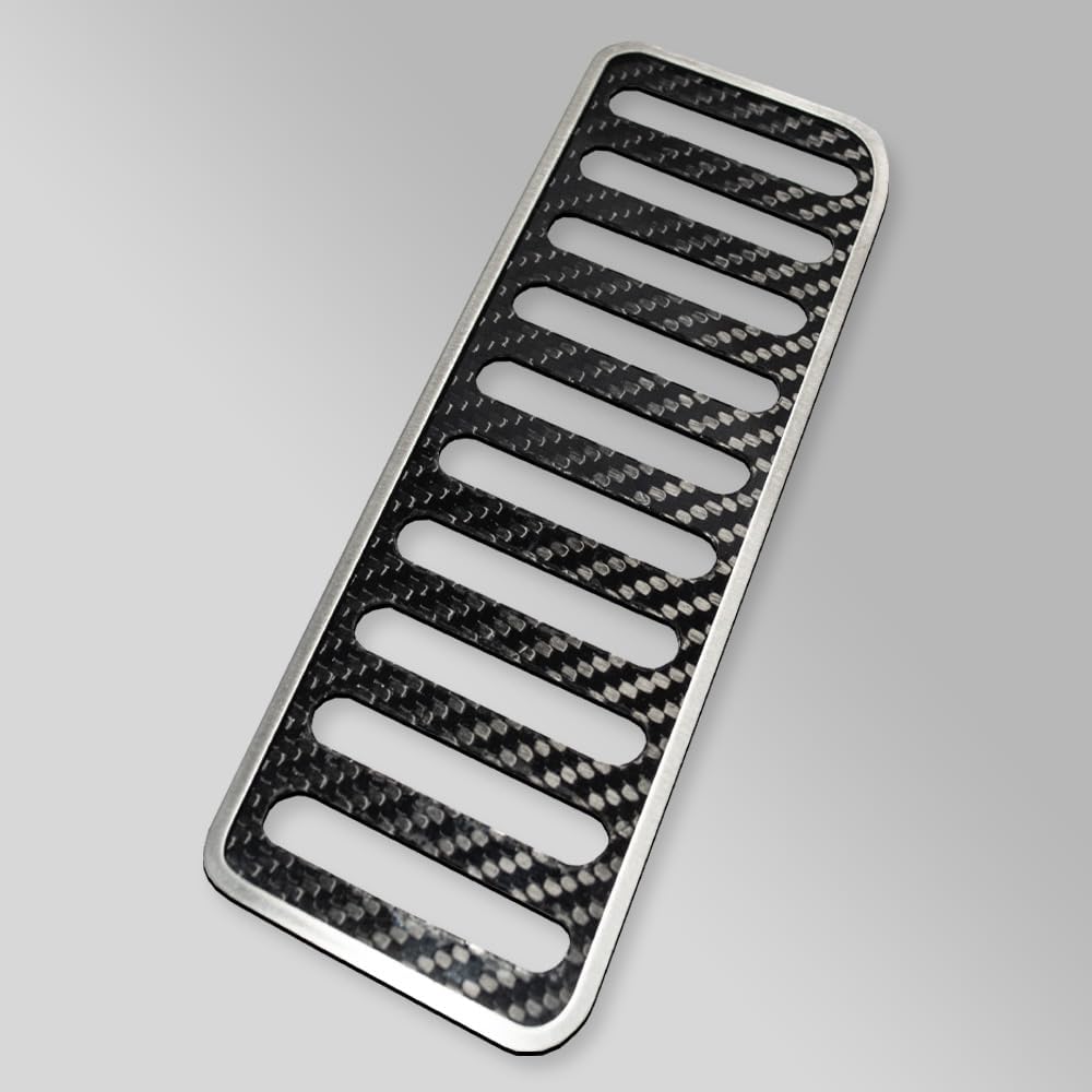 Mustang Dead Pedal Trim Plate, Carbon Fiber with Brushed Stainless Steel (2015–2020 Ford Mustang)