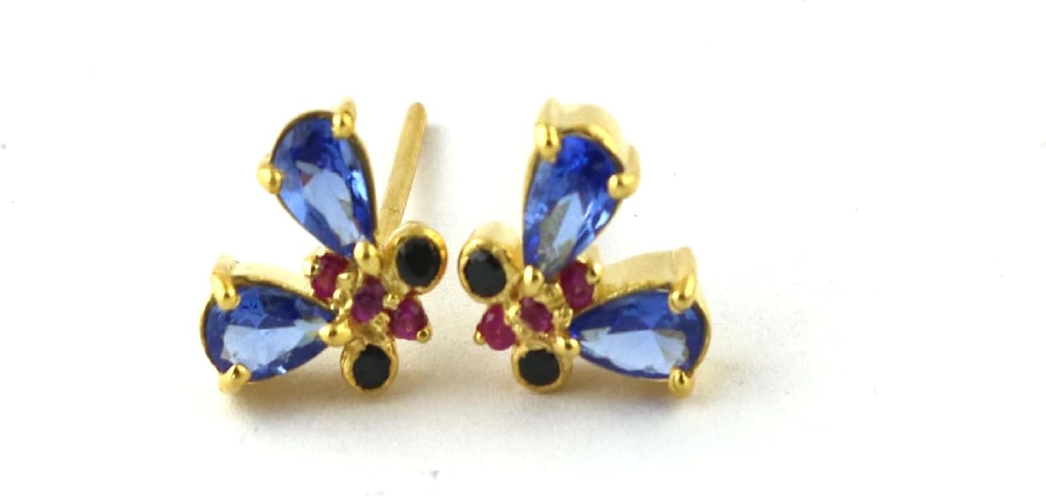 Unknown 14k Yellow Gold Blue Sapphire Stud Minimalist Earrings For Women Wedding Valentines Day Gift For Her