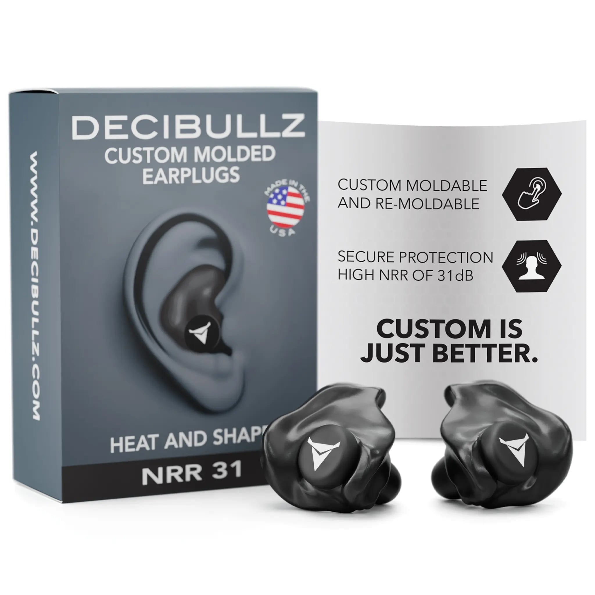 Decibullz Custom Molded Earplugs, 31dB NRR
