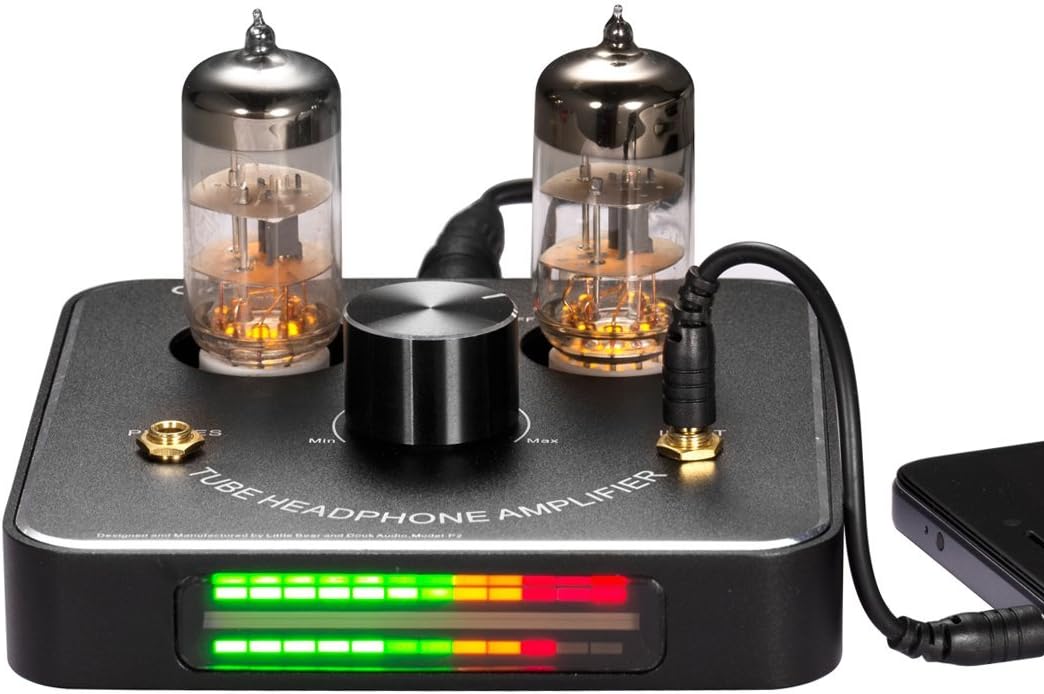 Little Bear P2 Mini 6C11 Vacuum Tube Headphone Amplifier Stereo Hi-Fi Audio Amp; Replaceable Tube and OP AMP; with LED VU Meter Music Audio Spectrum (Black)