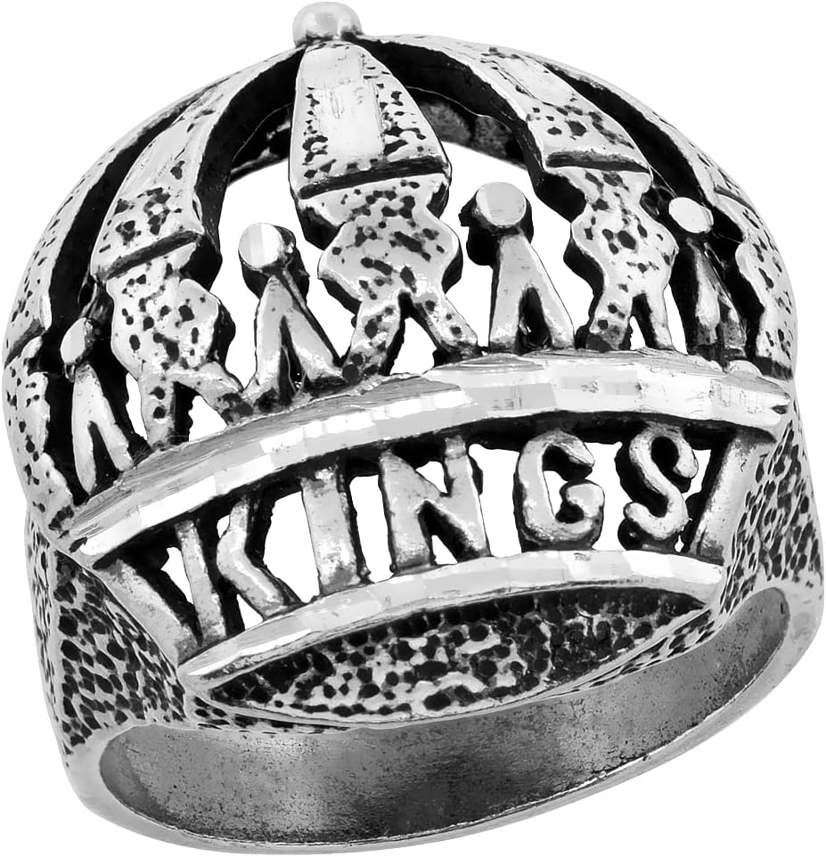 Amazon Collection Sterling Silver Kings Crown Ring Large Domed Oxidized Diamond Cut 1 1/16 inch Wide Sizes 8-13