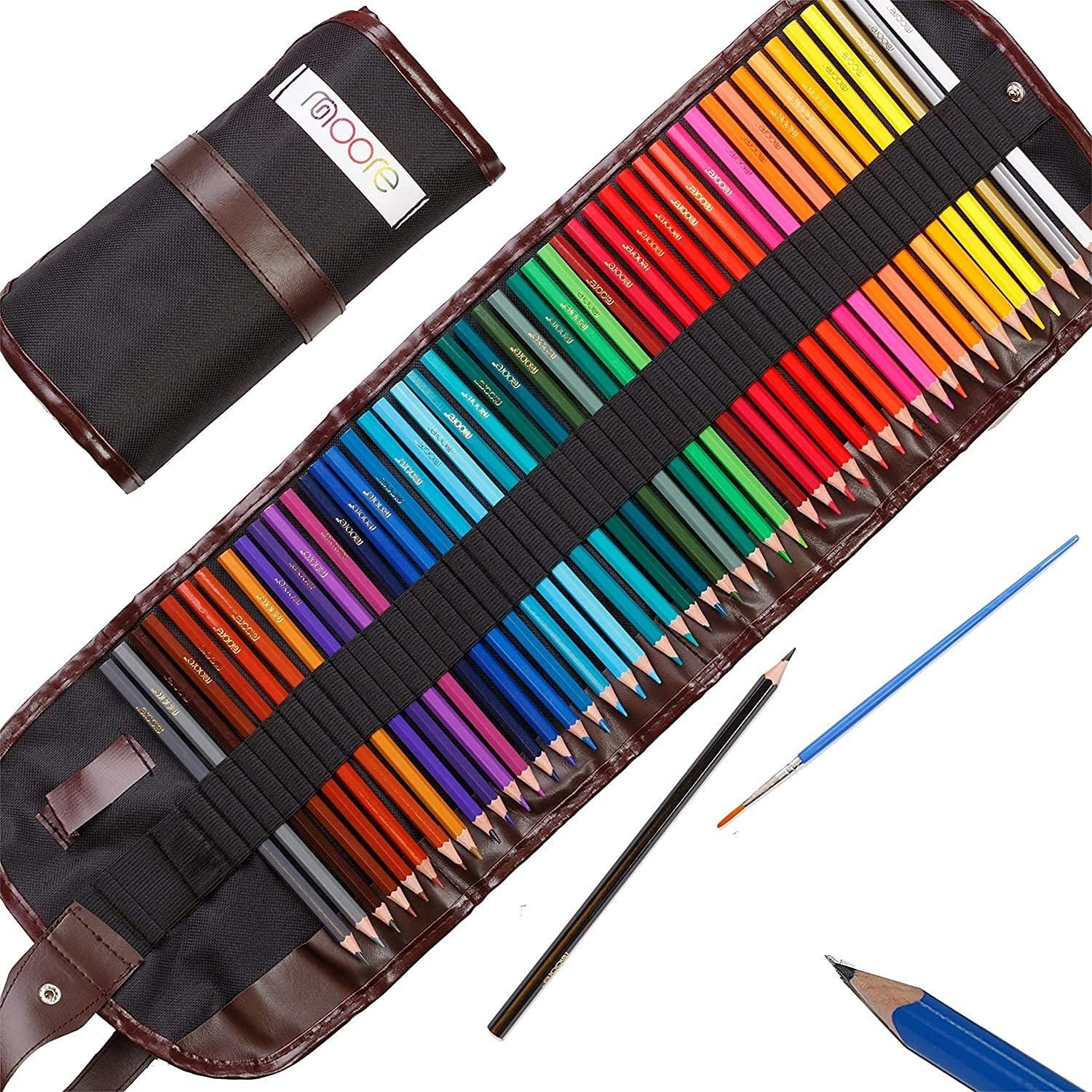 Moore Premium Art Color Pencils Set of 48 pcs Pre-Sharpened Vibrant Colors For Adults and Kids, (made in Germany) in a Canvas Roll up Case