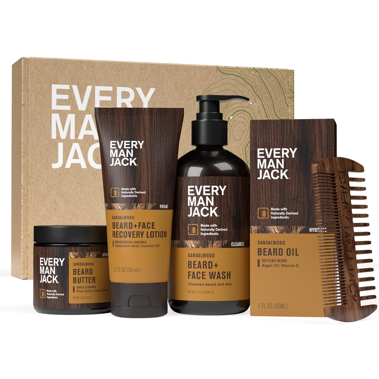 Every Man Jack Beard Essentials Gift Set for Men – Complete Routine with 5 Full-Size Essentials