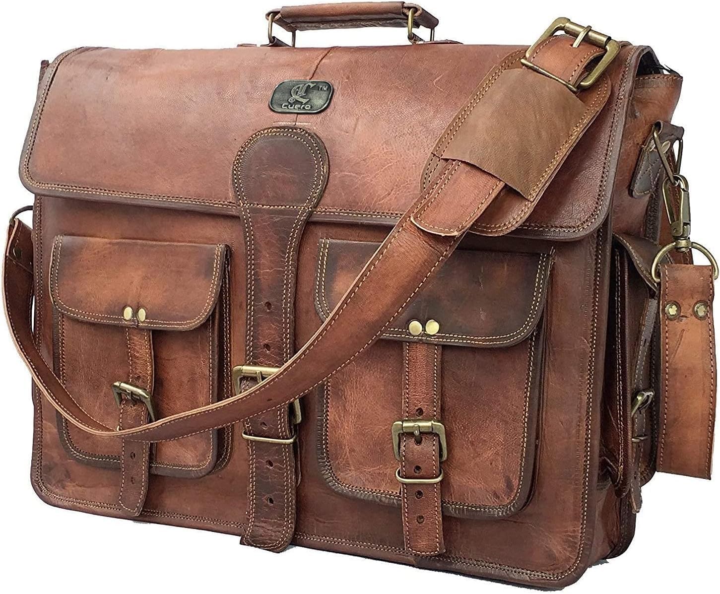 cuero Leather Messenger Bag for Men, 18 Inch Laptop Crossbody, Handmade Leather Shoulder Satchel Bag