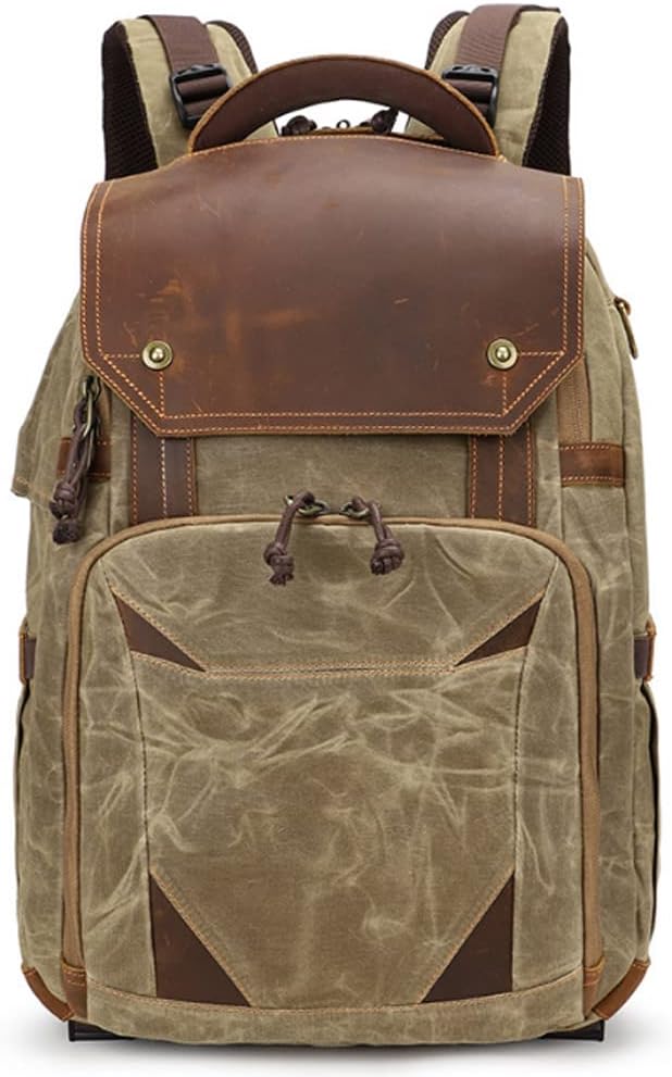 Zymjzbetic Canvas Vintage Backpack, Casual Leather Rucksack Bookbag Satchel Hiking Backpack Travel Outdoor Shouder Bag for 12-17 Inch green