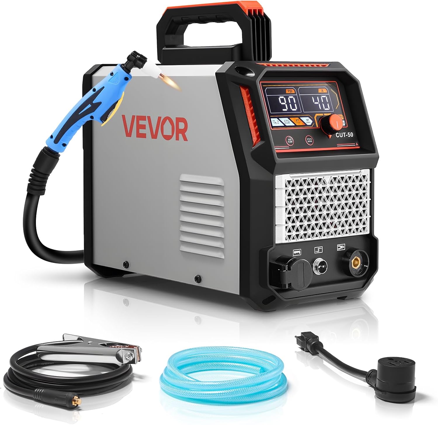 VEVOR Plasma Cutter, 50Amp, Non-Touch Pilot Arc Air Cutting Machine with Torch, 110V/220V Dual Voltage AC IGBT Inverter Metal Cutting Equipment for 1/2 in Clean Cut Aluminum and Stainless Steel