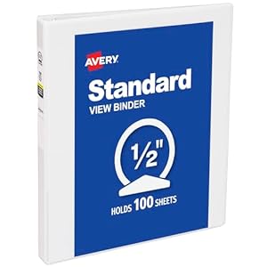 Avery Standard View 3 Ring Binder, 0.5 Inch Round Rings, White (05706)