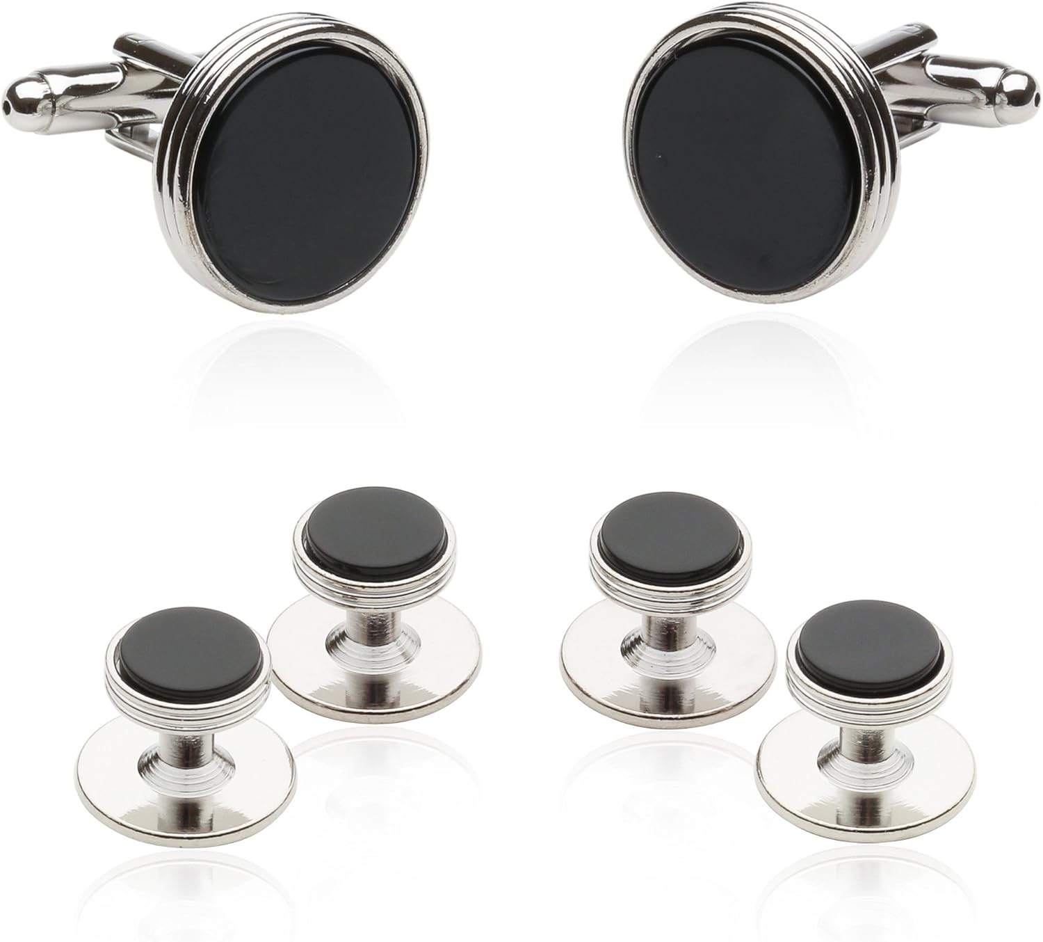 Cuff-Daddy Tuxedo Cufflinks and Studs Formal Set – Onyx and Silver-Tone