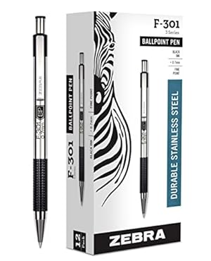 Zebra Pen F-301 Stainless Steel Retractable Ballpoint Pen, Fine Point