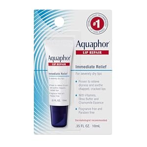 Aquaphor Lip Repair Ointment, Long-lasting Moisture to Soothe Dry Chapped Lips, .35 fl oz