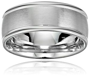 Amazon Collection Men's Platinum Comfort Fit Plain Wedding Band with High Polished Round Edges and Satin Center Wedding Band, 8mm