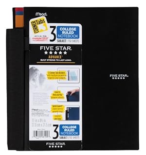 Five Star MEAD Notebook, 3-Subject, College Ruled, 150 Sheets