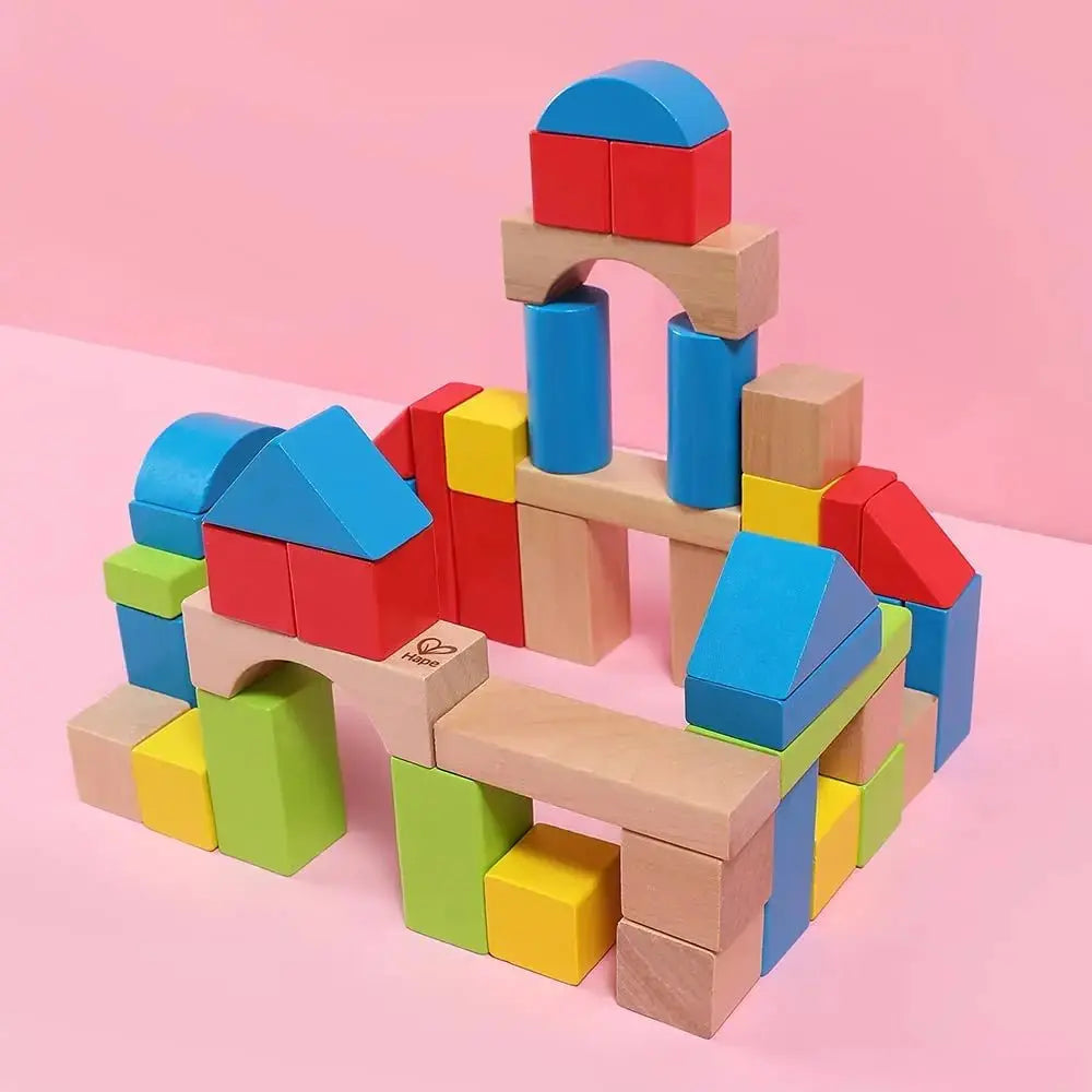 Hape Maple Wood Kids Building Blocks, 50-Piece Set
