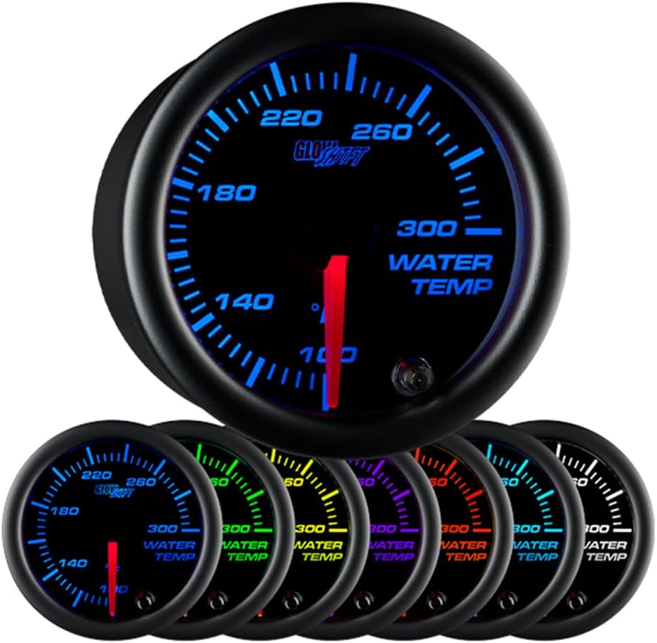 GlowShift Black 7 Color 300F Water Coolant Temperature Gauge Kit