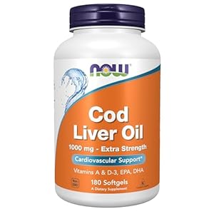NOW Foods Cod Liver Oil Extra Strength 1000 mg, 180 Softgels