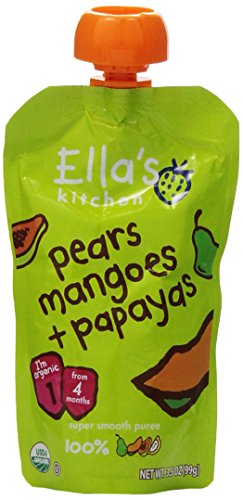 Ella's Kitchen Organic 4+ Months Baby Food, Pears Mangoes Papayas Fruit Puree, 3.5 oz Pouch