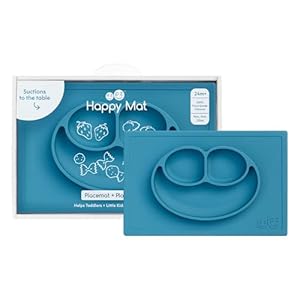 ezpz Happy Mat - Silicone Suction Placemat + Divided Plate (Blue)