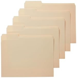 Amazon Basics Sturdy File Folders with Reinforced Tabs, 1/3-Cut, Assorted Positions, Letter Size, Manila, 100-Pack
