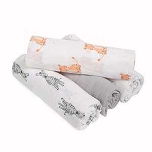 aden + anais Essentials Muslin Swaddle Blankets 4-Pack, Safari Babes