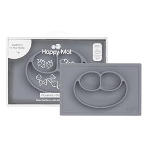 ezpz Happy Mat - 100% Silicone Suction Placemat + Divided Plate (Gray)