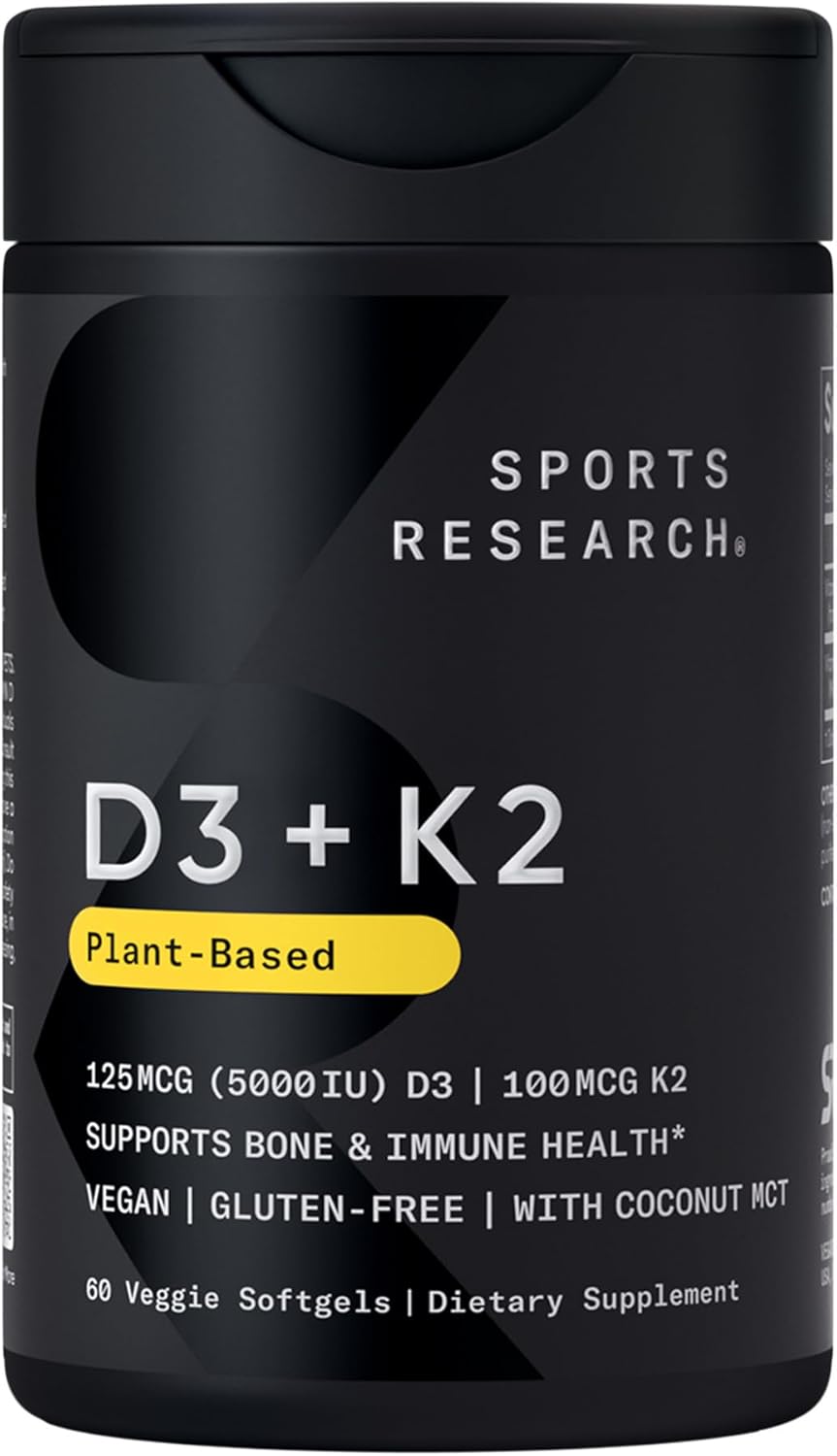 Sports Research Vitamin D3 + K2 with Coconut Oil, 60 Softgels