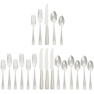 Amazon Basics 20-Piece Stainless Steel Flatware Set with Square Edge, Service for 4