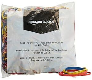 Amazon Basics Assorted Size and Color Rubber Bands, 0.5 lb
