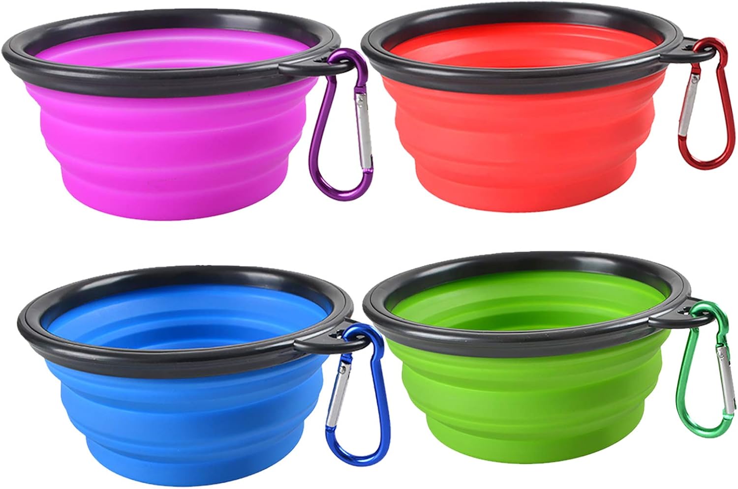 Collapsible Silicone Dog Bowls 4-Pack with Carabiner