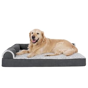 FurHaven Orthopedic Dog Bed Two-Tone Faux Fur L Shaped Chaise, Jumbo