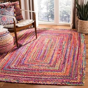SAFAVIEH Braided Collection 5'x8' Red & Multi Handmade Boho Reversible Cotton Rug