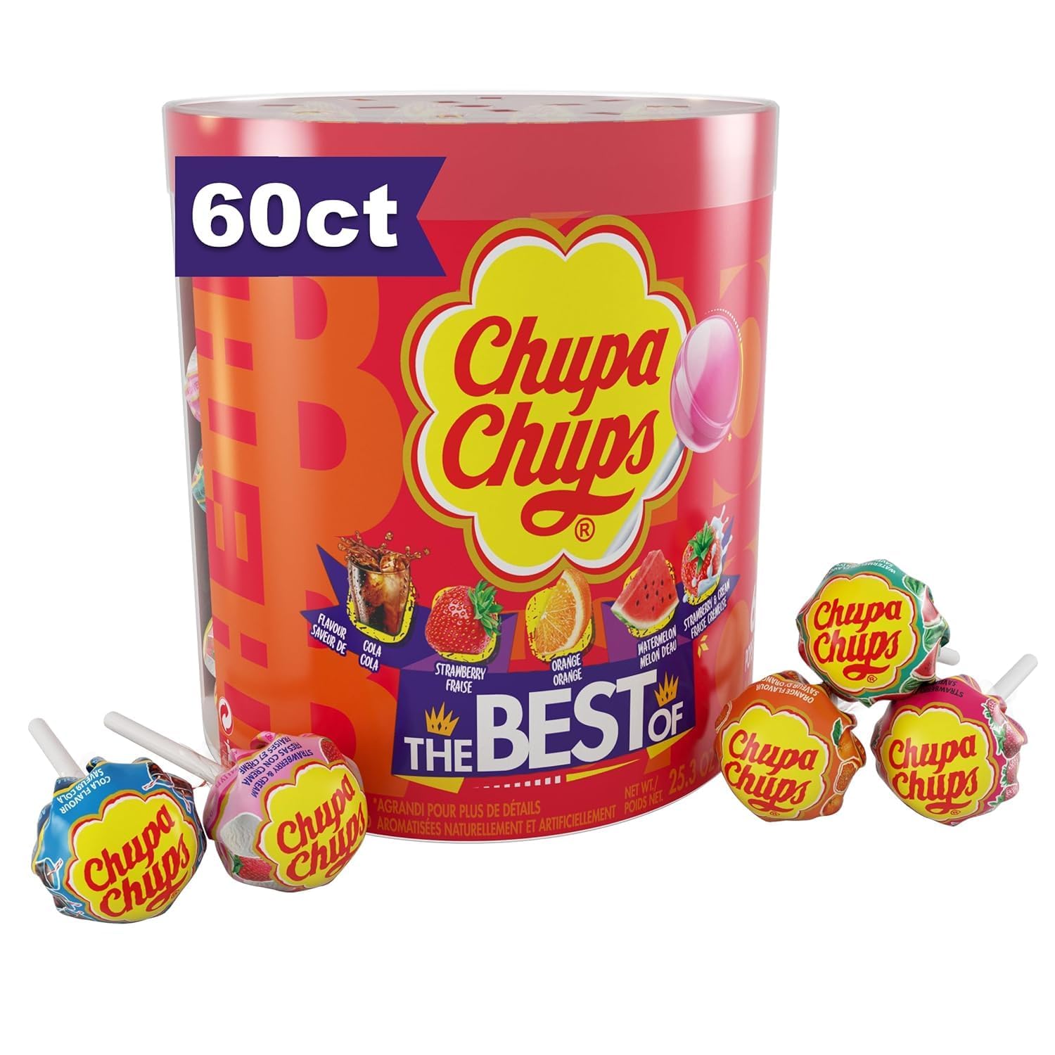 Chupa Chups Best Of Lollipop Assortment, 60 Count Drum
