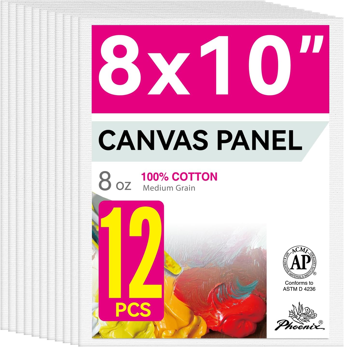 PHOENIX Painting Canvas Panels 8x10 Inch, 12 Value Pack