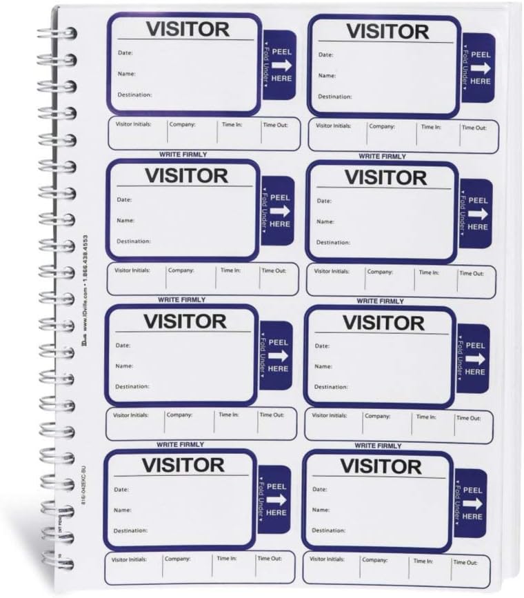 Visitor Log Book with Spiral-Bound Self Expiring Visitor Badges, 200 Badges