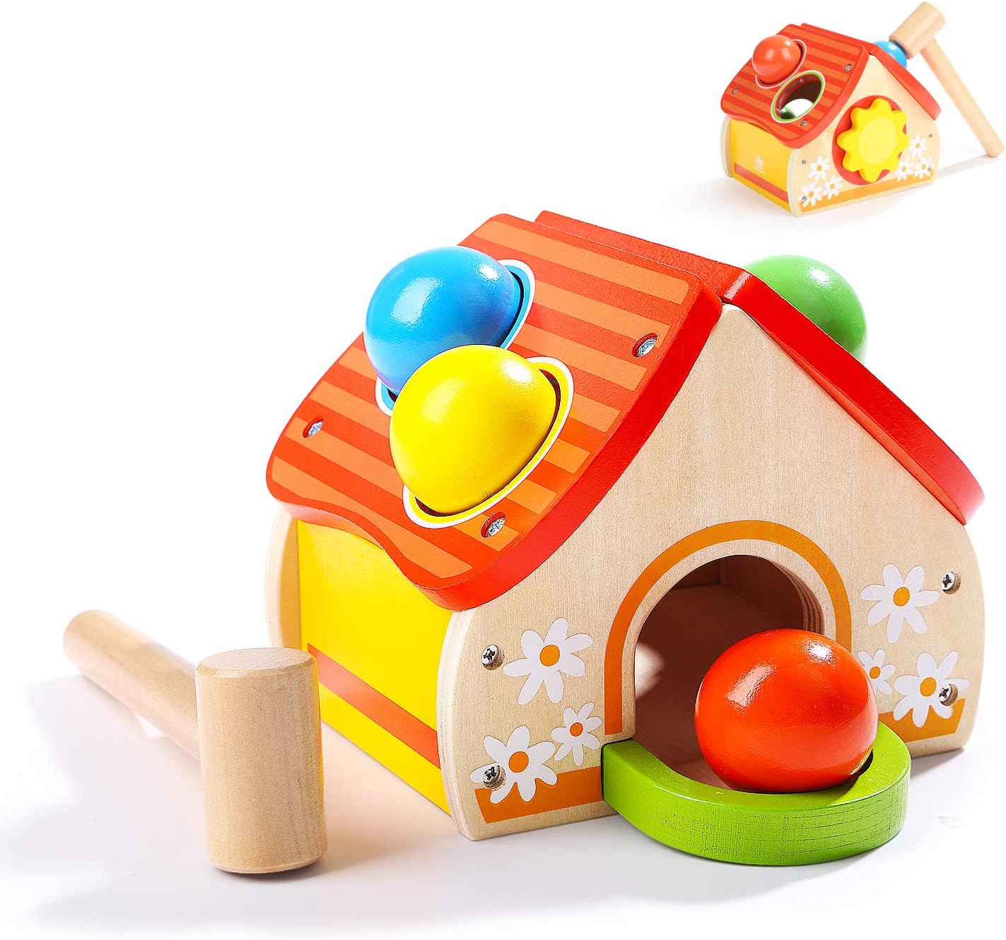 TOP BRIGHT Wooden Hammer Toy, Pounding Bench Toy for Toddlers