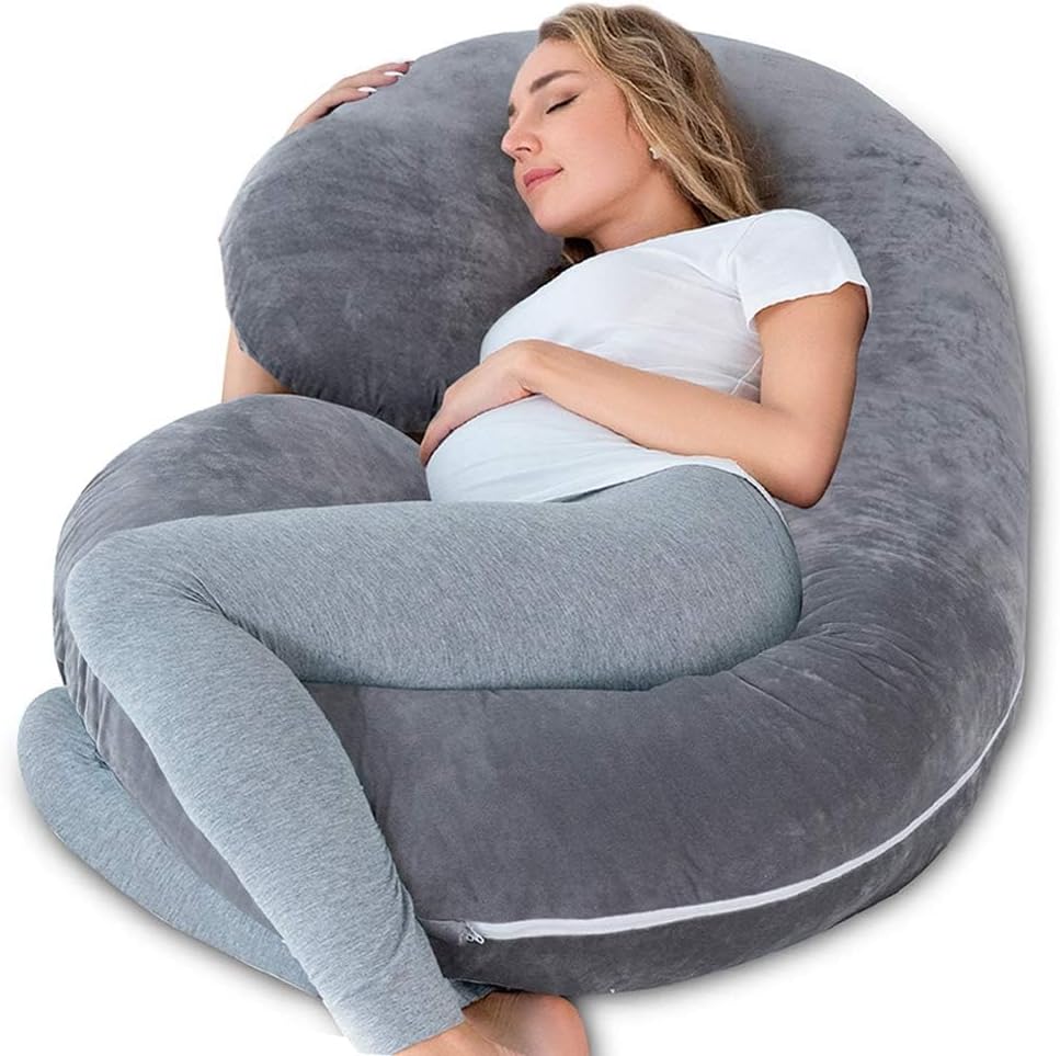 INSEN C-Shaped Pregnancy Pillow with Jersey Cotton Cover