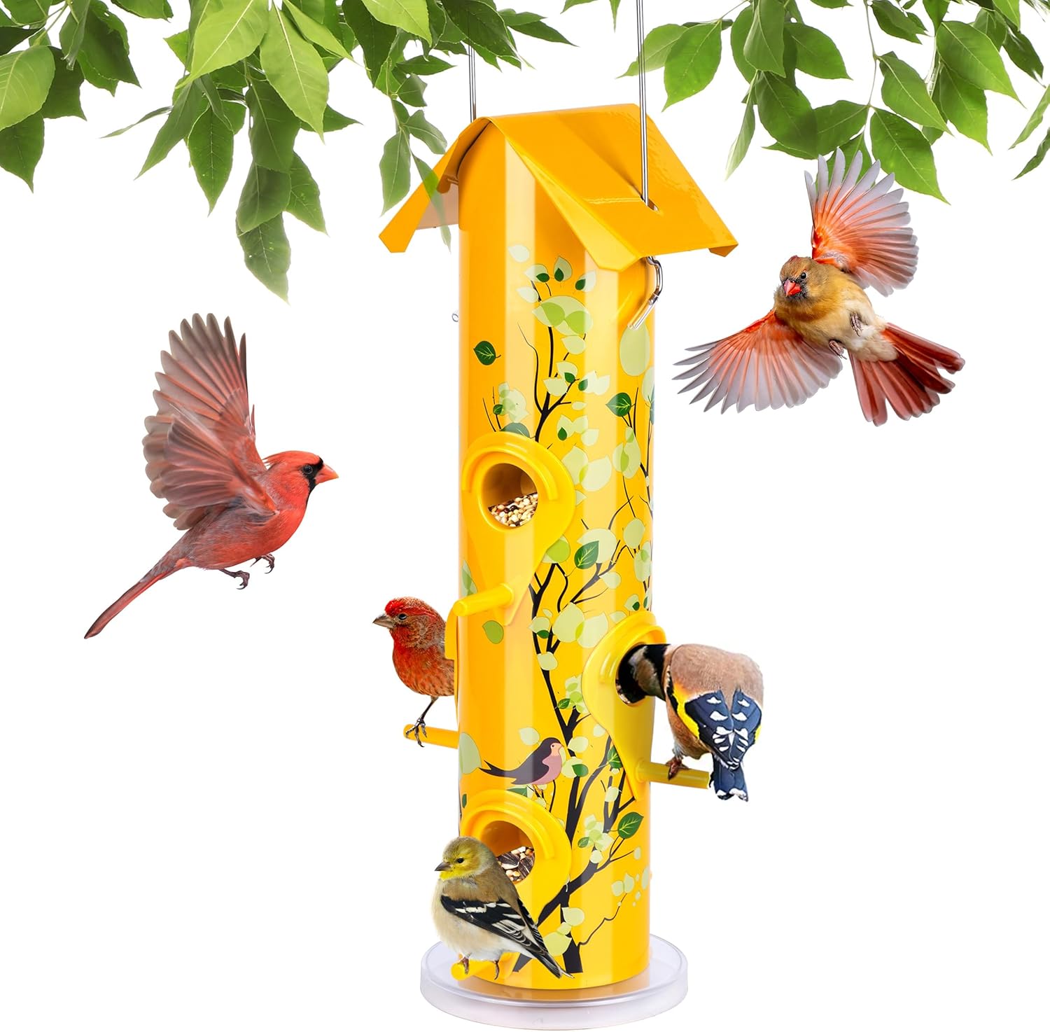 Kingsyard Metal 6-Port Tube Bird Feeder, 14 Inch
