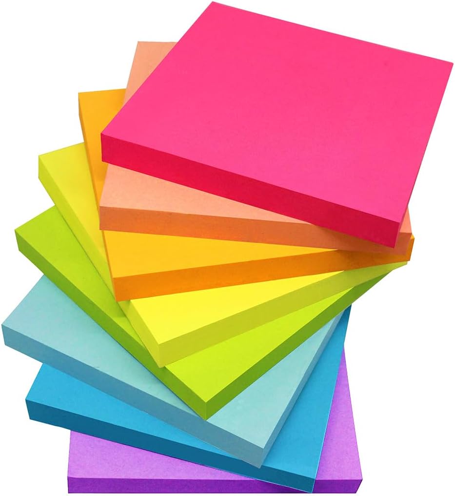 Sticky Notes 3x3 Inches Bright Colors Self-Stick Pads, 16 Pads/Pack