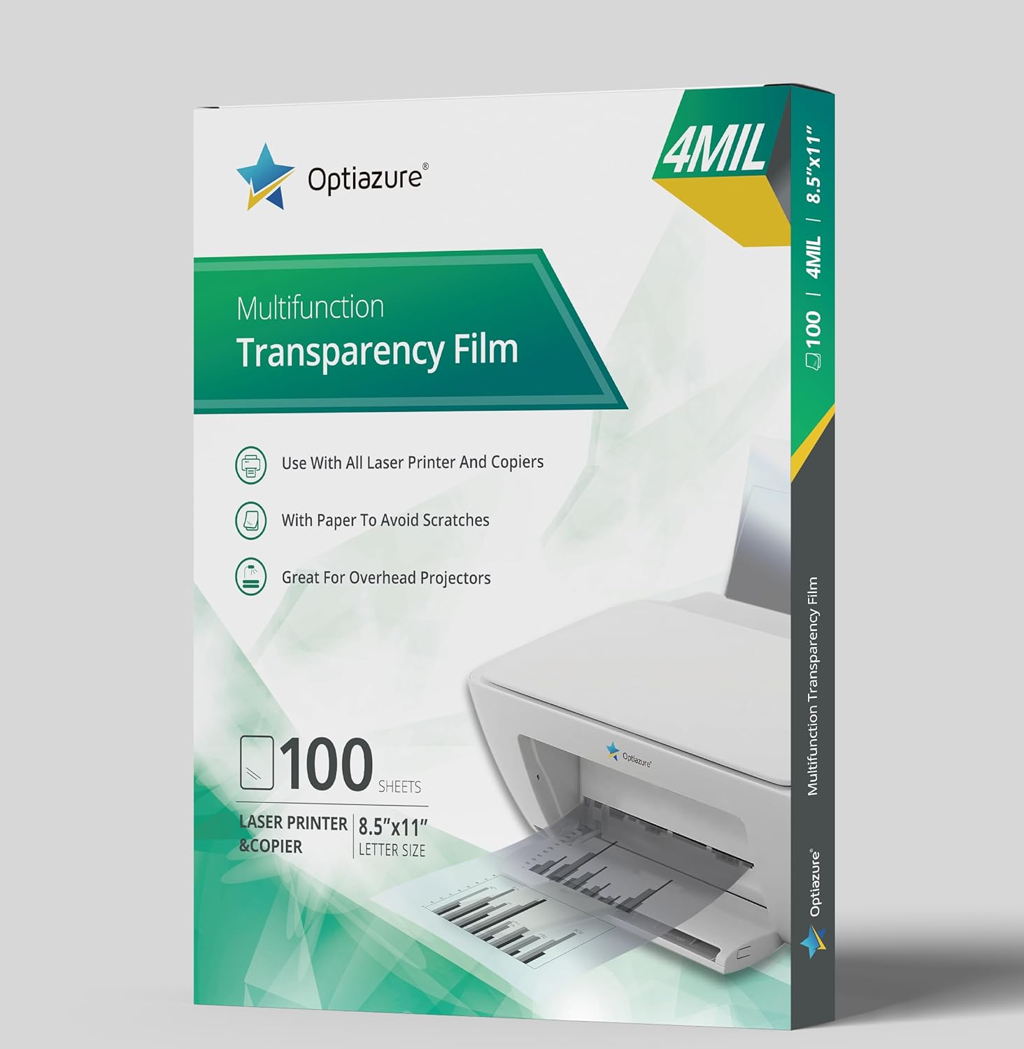 Optiazure Transparency Film for Laser Jet Printer and Copier, Letter Size, 100 Sheets