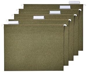 Amazon Basics Hanging File Folders, 75 Count, Standard Green, 1/5-Cut Tabs, Letter Size