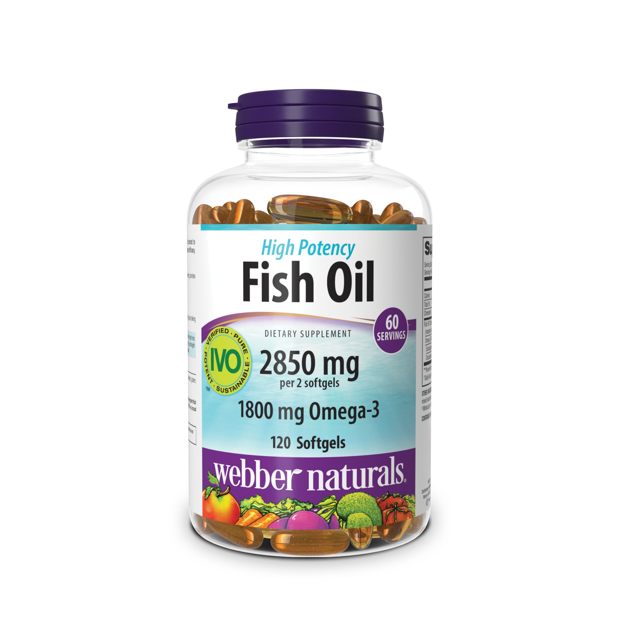 Webber Naturals Fish Oil 2850 mg, High Potency, 120 Clear Enteric Softgels