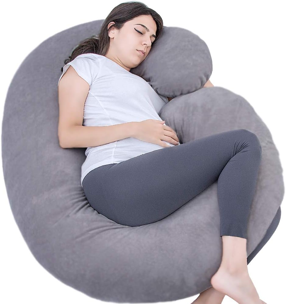 1 MIDDLE ONE C-Shaped Full Body Pregnancy Pillow with Velvet Cover