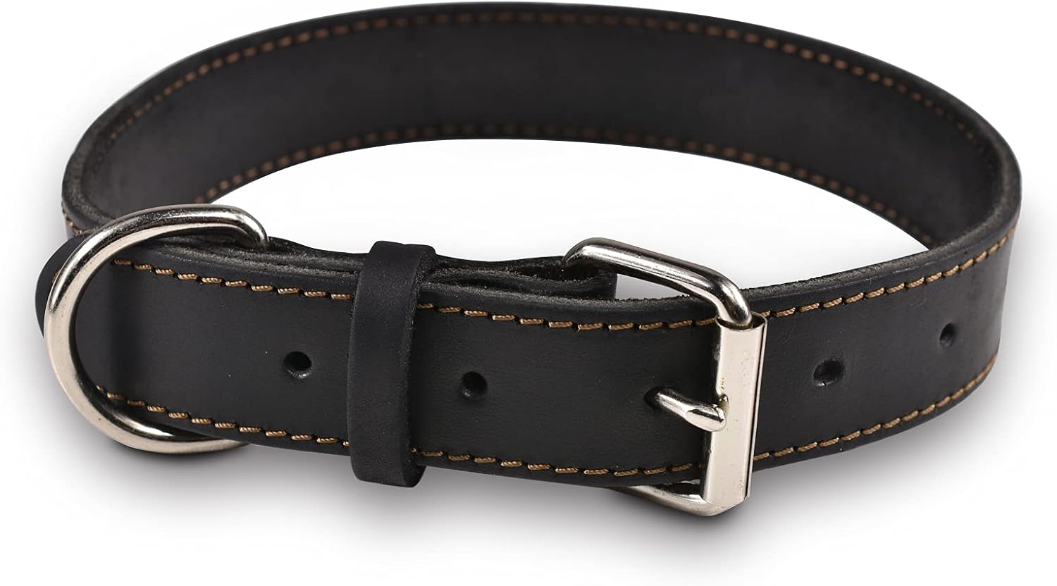 LUXACO Full Grain Latigo Leather Dog Collar — Soft and Durable, Black
