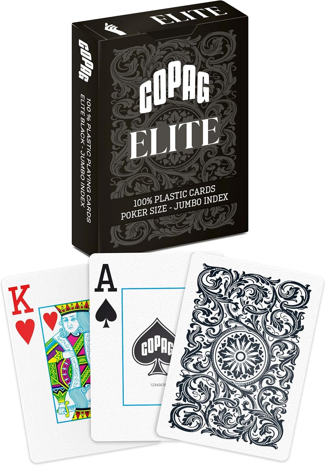 Copag Elite 100% Plastic Playing Cards, Poker Size Jumbo Index Single Deck (Black)