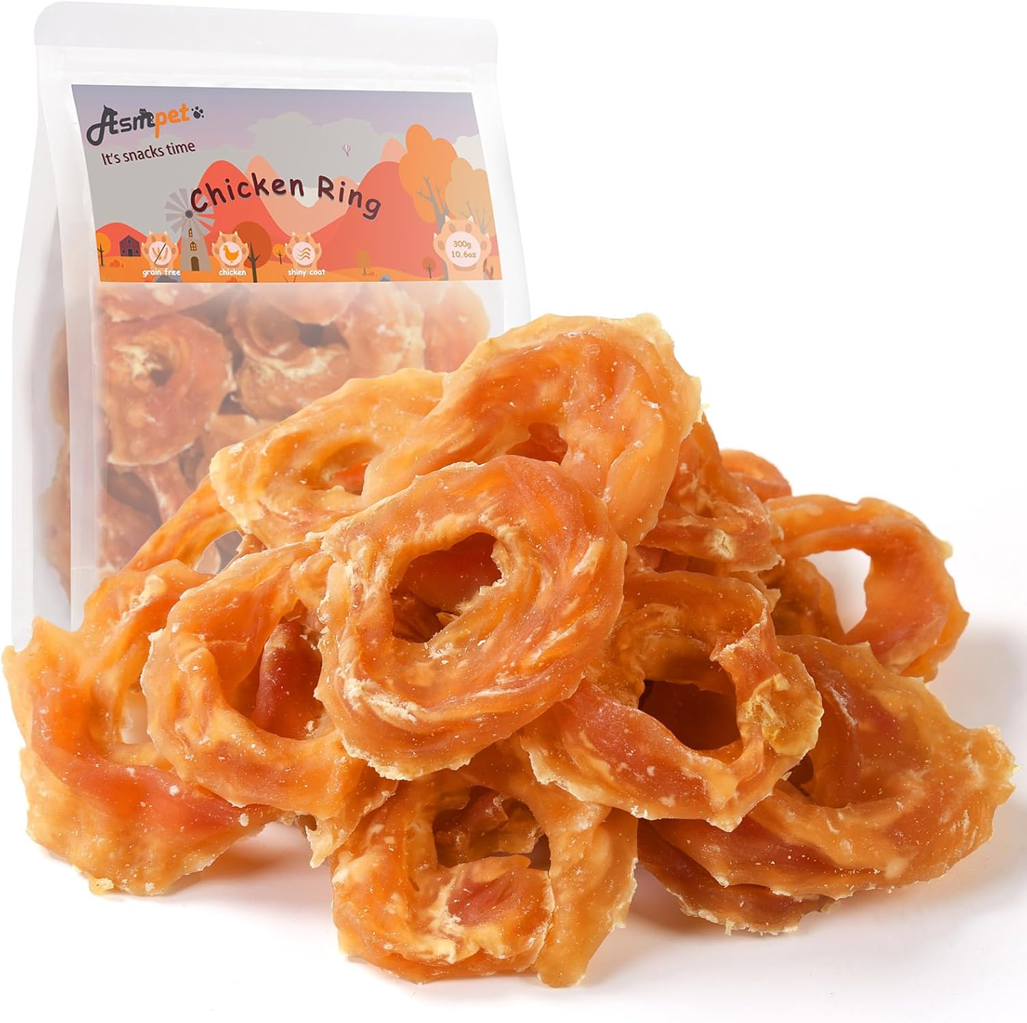 ASMPET Chicken Jerky Dog Treats, Chicken Rings, Training Treats for Dogs