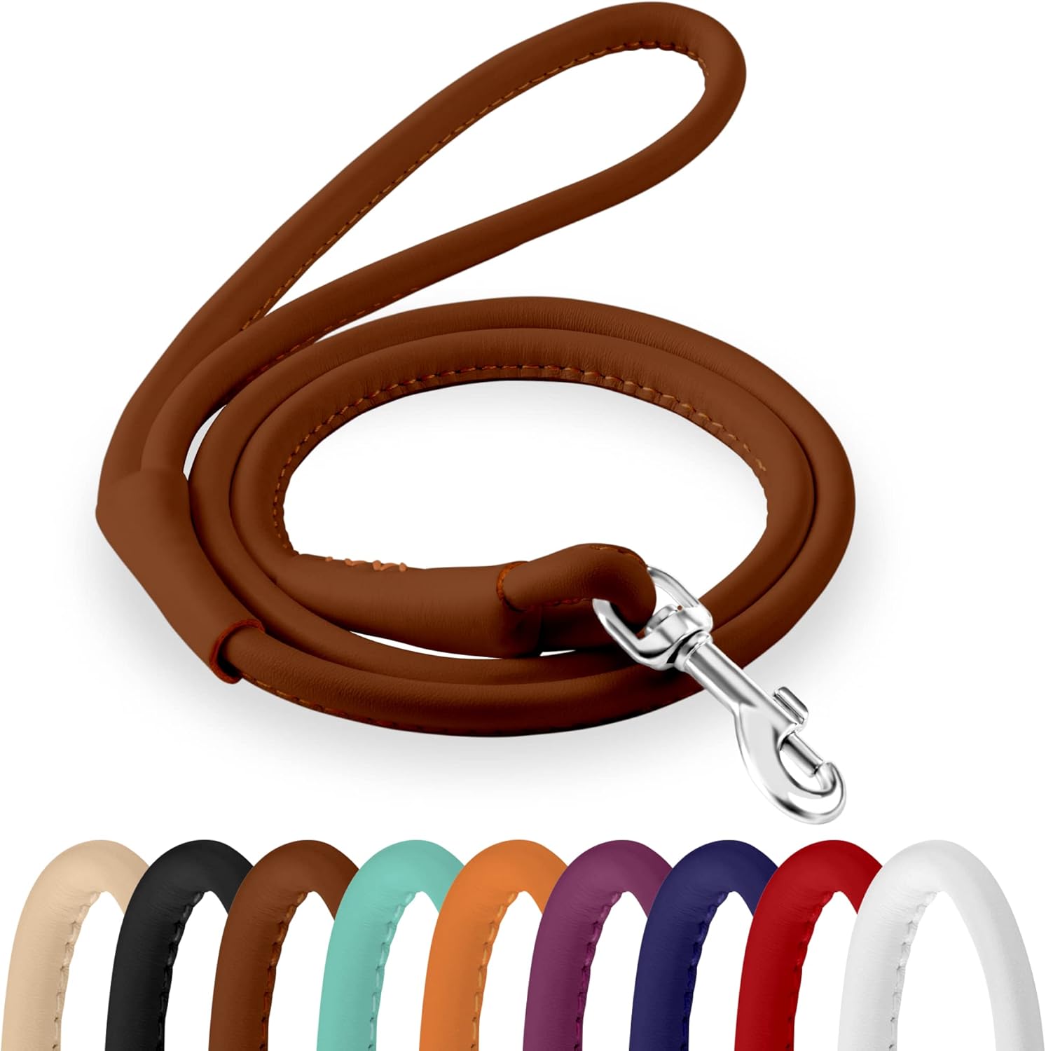CollarDirect Rolled Leather Dog Leash 6ft — Soft Training Leather Lead