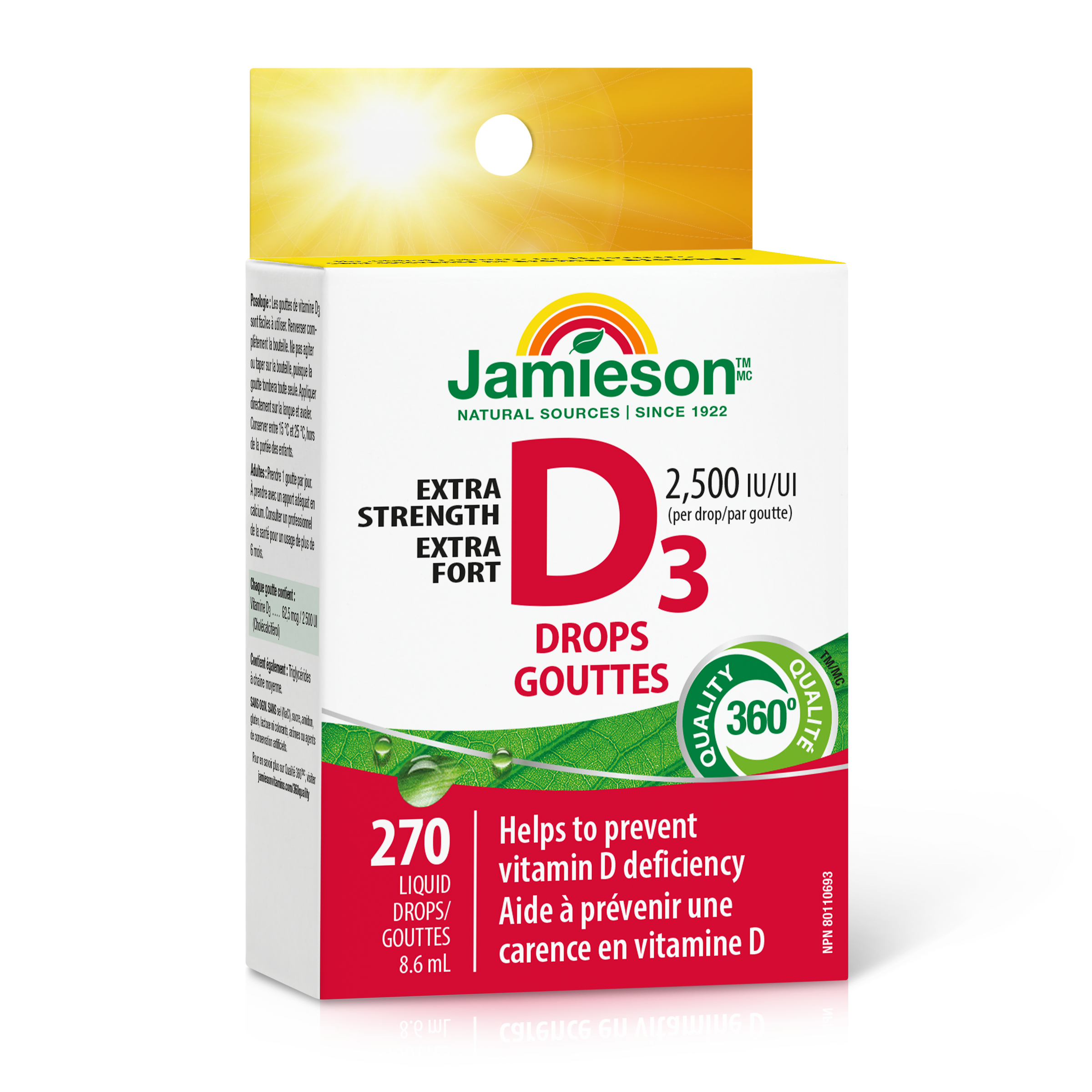 Jamieson Vitamin D3 Drops, Extra Strength 2500 IU, 270 Liquid Drops
