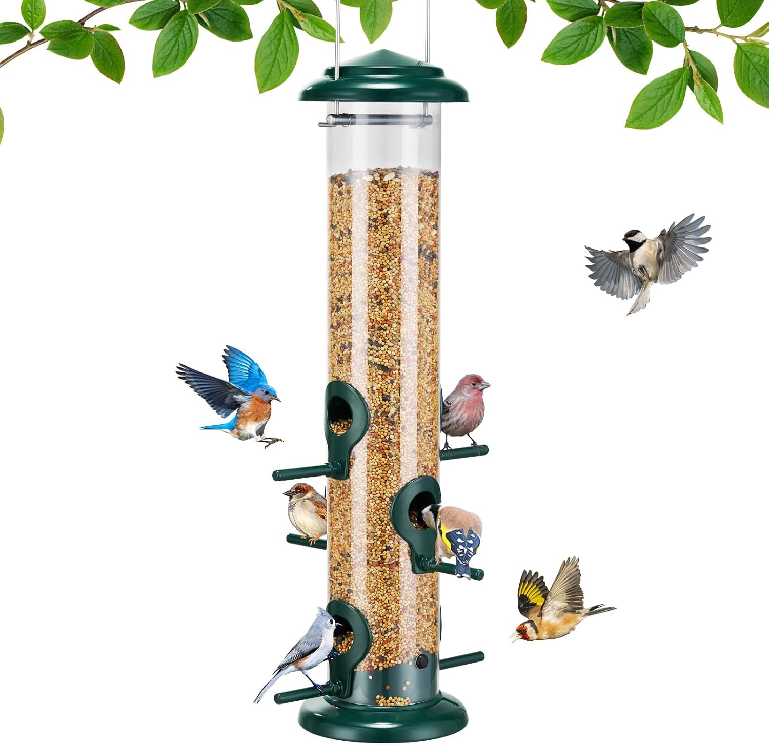 Kingsyard Metal Tube Bird Feeder with 6 Ports, 15 Inch, Chew-Proof & Weatherproof